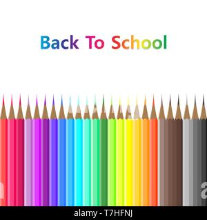 Back to school color pencil object equipment background. Vector isolated graphic stationery cartoon tool. Template student study banner collection. De Stock Vector