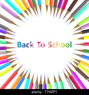 Back to school color pencil object equipment background. Vector isolated graphic stationery cartoon tool. Template student study banner collection. De Stock Vector