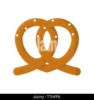 Pretzel Bavaria tasty breakfast. Design vector oktoberfest party symbol isolated. German food flat icon crispy. Sweet beer bread salty bakery banner i Stock Vector
