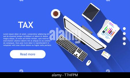 Business tax vector money finance symbol account concept. Income sign management data form balance paymeny profit. Analysis currency icon web banner e Stock Vector
