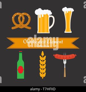 Holiday traditional Bavaria Germany beverage symbol. Isolated beer oktoberfest autumn set. Vector cartoon pretzel concept. Vintage style drawn icon lo Stock Vector