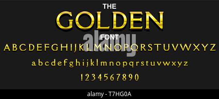 Golden font and alphabet with numbers. Vector typography letter design. Stock Vector