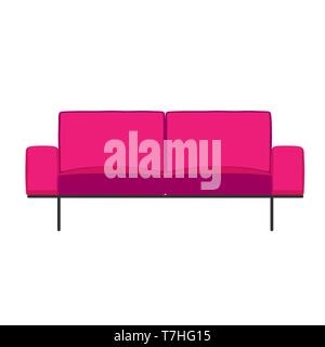 Pink sofa interior front view isolated on white vector illustration Stock Vector
