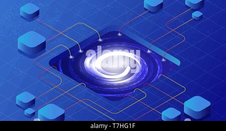 Network isometric 3D connection communication. Technology internet business data vector illustration. Stock Vector