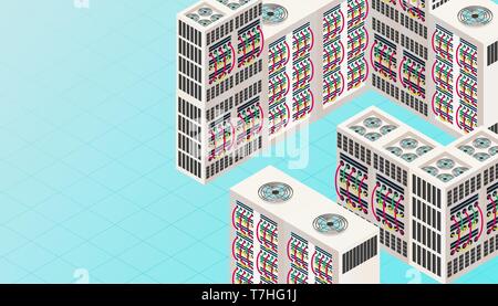 Data network isometric 3D connectrion technology banner. Business digital service vector illustration. Stock Vector