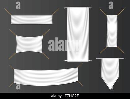 Textile banner and flag set. Fashion fabric creative blank vector art. Stock Vector