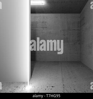 Abstract dark concrete interior with empty white wall fragment, square 3d render illustration Stock Photo