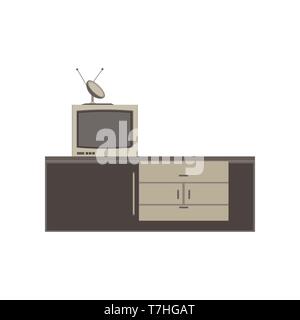 Tv unit television icon vector furniture screen design flat isolated home interior illustration Stock Vector