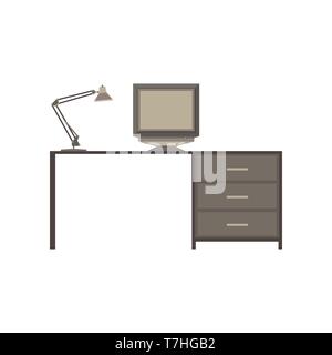 Table desk vector office wood background computer illustration view Stock Vector
