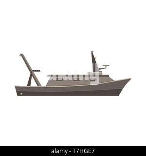 Ship boat vector flat design vessel illustration sea yacht isolated cruise icon large side marine Stock Vector