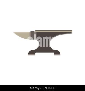 Anvil blacksmith icon vector vintage hammer illustration isolated. Design iron forge logo black craft metal. Stock Vector