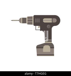 Screwdriver electric icon battery vector flat drilling tool equipment isolated design industry drill Stock Vector