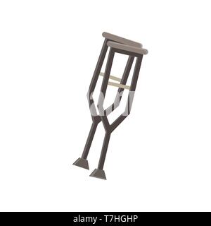 Crutches icon. Vector illustration of pair wooden medical walking sticks for rehabilitation of leg broken Stock Vector