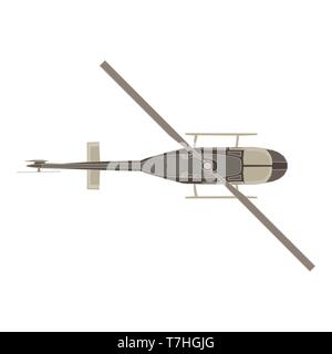 Vector helicopter flat icon isolated. Aircraft top view design illustration aviation. Cartoon chopper commercial Stock Vector