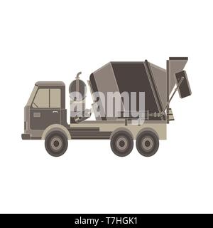 Concrete mixer. Truck icon with special equipment. Isolated on white background. Construction machinery. Flat style Stock Vector