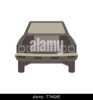 Car front flat vector view illustration vehicle icon isolated auto automobile automotive black family design Stock Vector