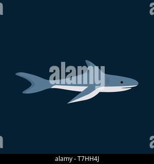 Shark side view nature wildlife danger aquatic fish vector icon. Underwater blue animal sea illustration Stock Vector