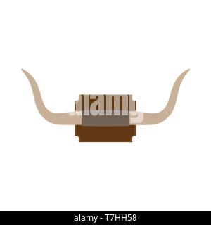 Mounted wall horn travel vector icon. Big bull herbivore animal illustration safari Stock Vector