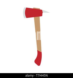 Fire red axe tool isolated white vector icon firefighter. Wooden flame element silhouette. Stock Vector