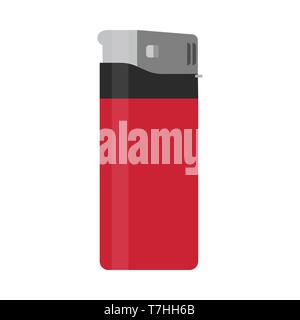 Cigarette disposable lighter red vector flat icon isolated white. Addiction accessory tool danger silhouette Stock Vector