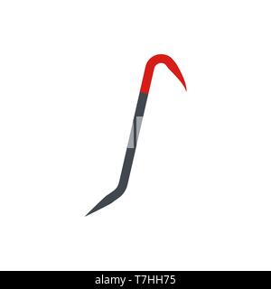 Nail puller bar vector construction tool flat icon. Work equipment metal repair build industry Stock Vector