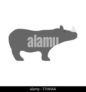 Rhinoceros big nature endangered shape vector icon side view. Animal Africa wildlife silhouette herbivore mammal Stock Vector
