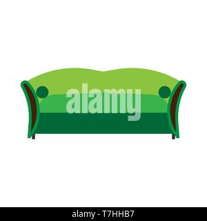 Sofa green front view vector flat icon. Comfortable room couch intrerior furniture concept. Indoor soft bed Stock Vector
