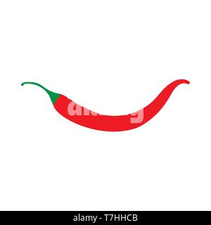 Red chili pepper ingredient vegetarian design vector icon top view. Cuisine color hot food isolated flat white. Stock Vector