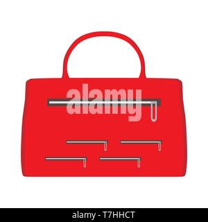 Hand bag red concept flat women gift vector icon front view. Cartoon fashion trendy girl luxury luggage Stock Vector