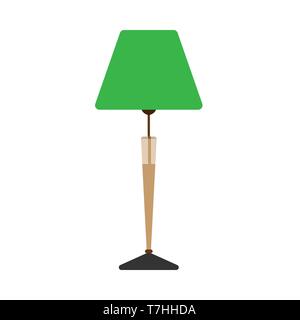 Table lamp bright style electric symbol vector icon. Indoor equipment loft interior light. Furniture bedside Stock Vector