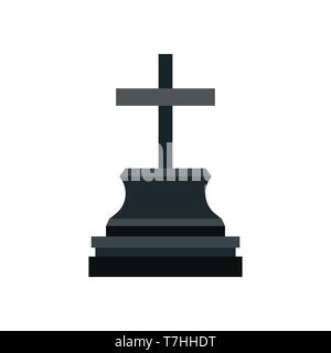Grave design black memorial monument halloween holiday vector icon. Cemetery tombstone pictogram mystery rip Stock Vector