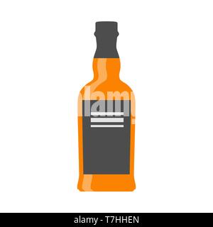 Wiskey bottle beverage liquid party symbol. Cognac glass object celebration vector icon alcohol. Stock Vector