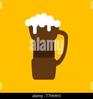 Beer wooden mug liquid celebration yellow object vector icon. Alcohol drink bar pub. Bubble and foam brewery craft Stock Vector