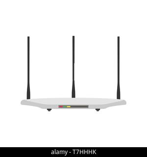 Router front view vector icon connection access isolated white. Firewall gateway security network internet equipment Stock Vector