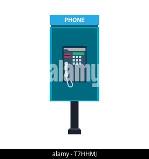 Phone booth call sign technology vector icon. Modern blue concept telecommunication flat outdoor city telephone Stock Vector