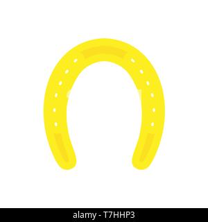 Gold horseshoe element object decoration flat metal equipment vector icon. Luck shape fortune success silhouette Stock Vector