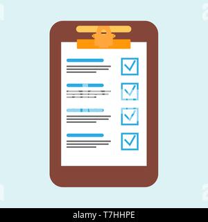 Clipboard work vector icon professional checklist. Job paper document form business equipment top view Stock Vector
