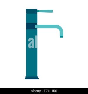 Faucet side view symbol equipment water tap vector icon. Household blue bathroom sink pipe isolated illustration Stock Vector