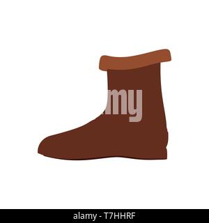 Boots footwear casual clothing pair symbol vector icon. Closeup brown equipment model shoe western side view Stock Vector