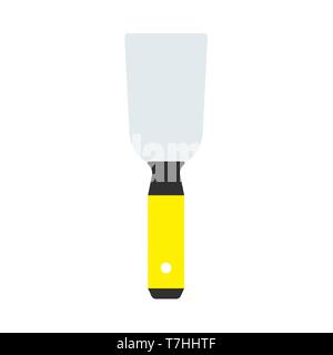 Putty knife equipment builder tape brush vector icon. Construction repair cement spatula bricklayer flat tool scraper Stock Vector