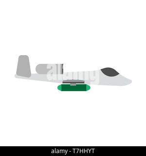 Jet fighter illustration transport warplane engine. Warfare military vehicle vector icon side view. Stock Vector