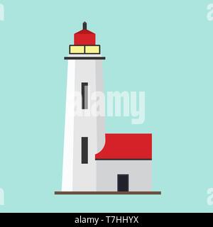 Lighthouse building landmark vector icon isolated sign. Summer shore sea security ship signal. Flat seaside port Stock Vector
