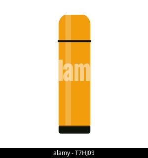 Thermos illustration warm aluminum lid beverage vector icon. Flat hand sport cup silhouette travel flask isolated white Stock Vector
