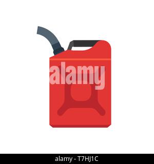 Jerry can red canister diesel handle flat cap jug vector icon. Produce machine gallon fuel. Car cantainer motor oil Stock Vector
