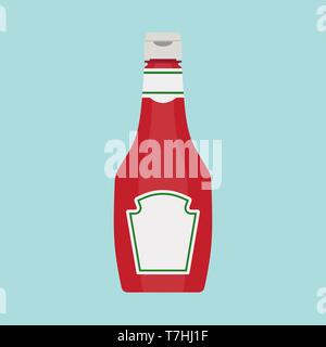 Bottle tomato red sauce healthy organic vegetarian natural vegetable symbol vector icon. Kitchen ketchup food Stock Vector