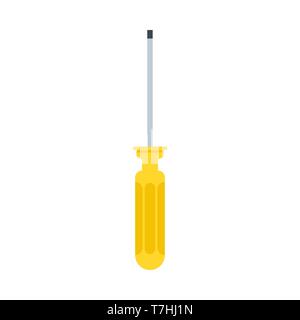 Screwdriver industry technology object hardware sign vector icon. Yellow handle professional carpentry pictogram Stock Vector