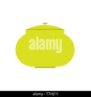 Cookware home symbol cuisine interior. Handle green culinary dishware tool vector flat icon Stock Vector