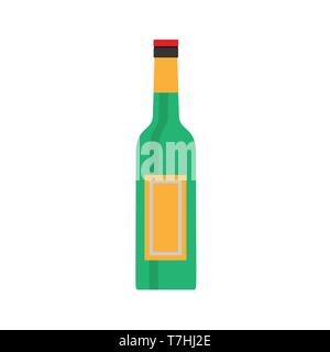 Beer bottle green vector symbol glass. Food alcohol flat icon front view Stock Vector