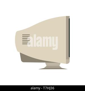 Retro monitor computer side view device equipment flat vector icon. 90s machine PC Stock Vector