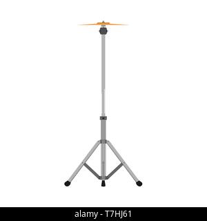 Cymbal stand musical sound flat icon drum band kit vector icon. Instrument rock bass live acoustic audio Stock Vector